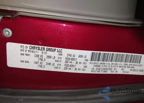 2013 Chrysler Town & Country Touring-L из США, поврежденный, VIN 2C4RC1CG9DR767855